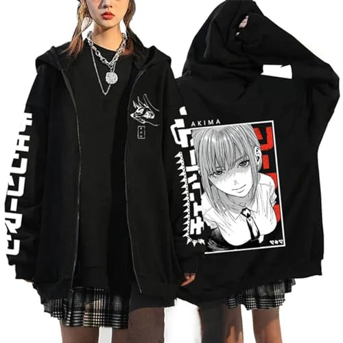 xhomeshop Chainsaw Man Cosplay Sweatshirt Denji Makima Pochita Kobeni Kapuzenpulli mit Reißverschluss Strickjacke Sweatshirt Casual Streetwear Chainsaw Man Kapuzenpulli für Männer Frauen von xhomeshop