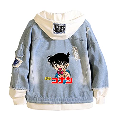 xhomeshop Detective Conan Unisex Kapuzenjacke Japanische Harajuku Casual Fake Zwei Sweatshirts Anime Charakter Print Jean Coat S-3XL von xhomeshop