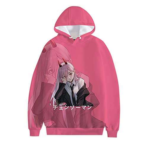 xhomeshop Harajuku Anime Chainsaw Man Hoodie Makima Langarmpullover Power Sweatshirt mit übergroßer Tasche von xhomeshop