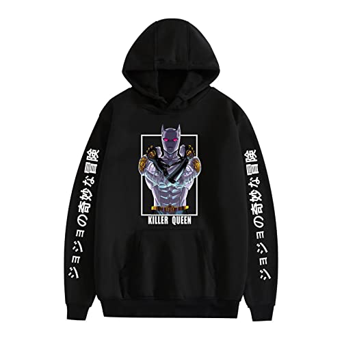 xhomeshop Harajuku Anime JoJo's Bizarre Adventure Hoodie Kujo Jotaro Langarmpullover Kira Yoshikage Sweatshirt mit übergroßer Tasche von xhomeshop