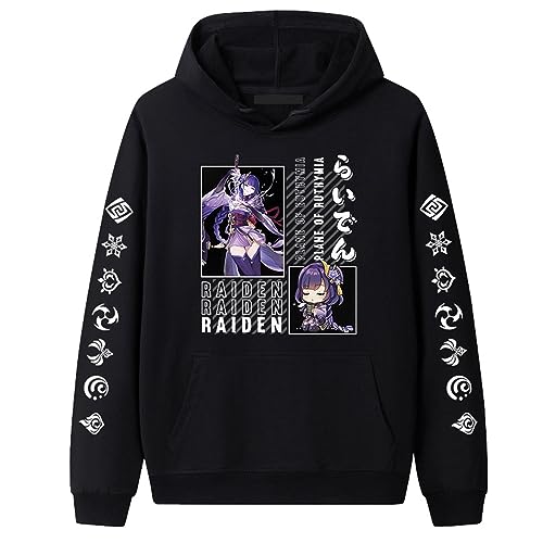 xhomeshop Harajuku Anime Spiel Genshin Impact Hoodie Raiden Shogun Langarm Sweatshirt Beelzebul Kurzarm-T-Shirt von xhomeshop