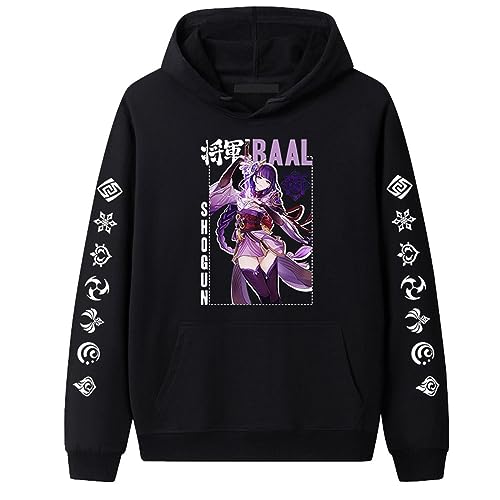 xhomeshop Harajuku Anime Spiel Genshin Impact Hoodie Raiden Shogun Langarm Sweatshirt Beelzebul Kurzarm-T-Shirt von xhomeshop