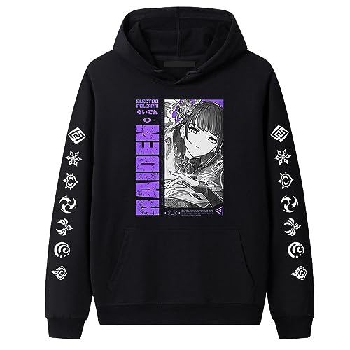 xhomeshop Harajuku Anime Spiel Genshin Impact Hoodie Raiden Shogun Langarm Sweatshirt Beelzebul Kurzarm-T-Shirt von xhomeshop