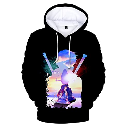 xhomeshop Harajuku Anime Sword Art Online SAO 3D Hoodie Kirito Langarmpullover Yuuki Asuna Sweatshirt mit übergroßer Tasche von xhomeshop