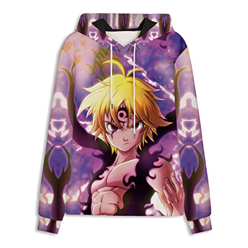 xhomeshop Harajuku Anime The Seven Deadly Sins Hoodie Meliodas Langarmpullover Dragon's Sin of Wrath Sweatshirt mit übergroßer Tasche von xhomeshop