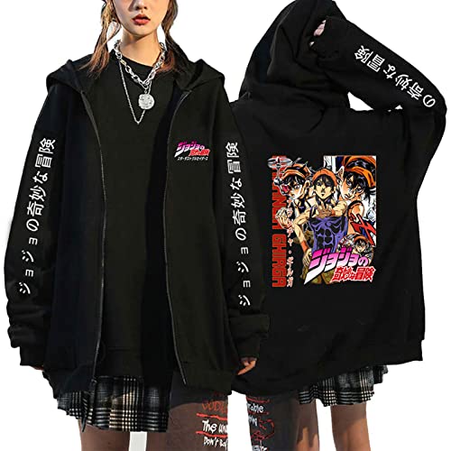 xhomeshop JoJo's Bizarre Adventure Cosplay Sweatshirt Kujo Jotaro Zip Hoodie Cardigan Sweatshirt Casual Langarm Jacke Outwear für Männer Frauen von xhomeshop