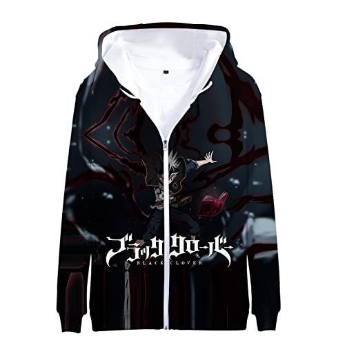 xhomeshop Unisex Black Clover Kapuzenmantel Japanische Harajuku Casual Langarm Jacke Anime Charakter 3D Print Sweatshirt mit Reißverschluss von xhomeshop