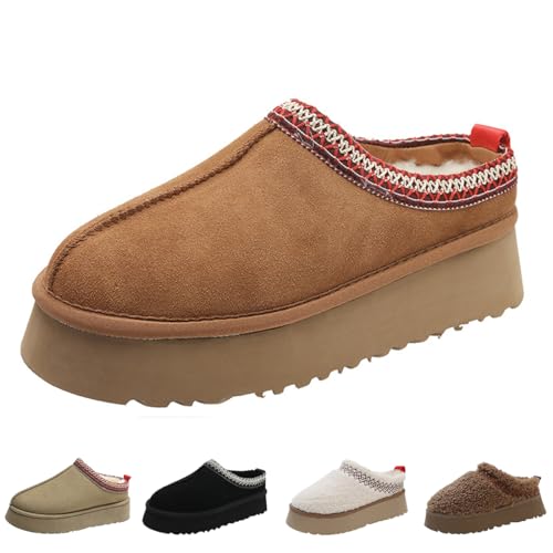 xhuoqdk Winter-Plüsch-Plattform-Stiefel, modisch, für Damen, mit Pelz, Fleece gefütterte flauschige Hausschuhe, bequem und warm, für drinnen und draußen, rutschfest, kurze Mini-Knöchelstiefel, von xhuoqdk