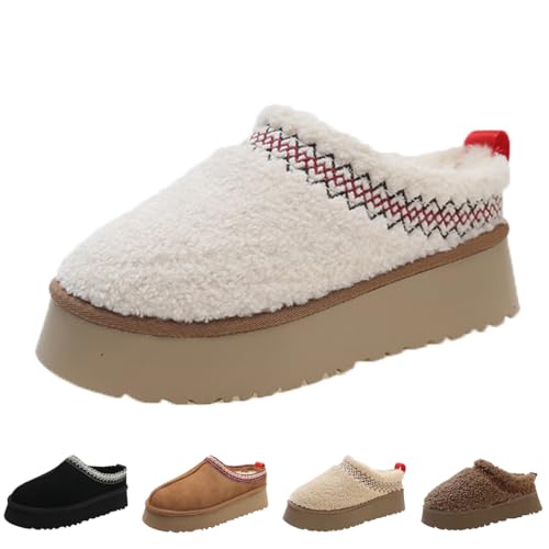 xhuoqdk Winter-Plüsch-Plattform-Stiefel, modisch, für Damen, mit Pelz, Fleece gefütterte flauschige Hausschuhe, bequem und warm, für drinnen und draußen, rutschfest, kurze Mini-Knöchelstiefel, 38 EU von xhuoqdk