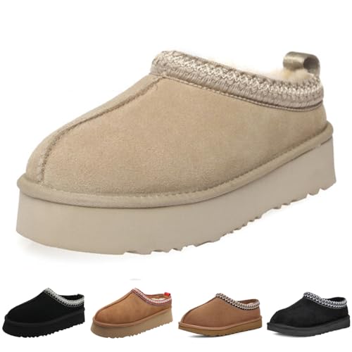 xhuoqdk Winter-Plüsch-Plattform-Stiefel, modisch, für Damen, mit Pelz, Fleece gefütterte flauschige Hausschuhe, bequem und warm, für drinnen und draußen, rutschfest, kurze Mini-Knöchelstiefel, weiß, xhuoqdk Winter-Plüsch-Plattform-Stiefel, modisch, für Damen, mit Pelz, Fleece gefütterte flauschige Hausschuhe, bequem und warm, für drinnen und draußen, rutschfest, kurze Mini-Knöchelstiefel, weiß, von xhuoqdk