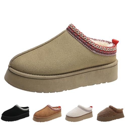xhuoqdk Winter-Plüsch-Plattform-Stiefel, modisch, für Damen, mit Pelz, Fleece gefütterte flauschige Hausschuhe, bequem und warm, für drinnen und draußen, rutschfest, kurze Mini-Knöchelstiefel, grün, xhuoqdk Winter-Plüsch-Plattform-Stiefel, modisch, für Damen, mit Pelz, Fleece gefütterte flauschige Hausschuhe, bequem und warm, für drinnen und draußen, rutschfest, kurze Mini-Knöchelstiefel, grün, von xhuoqdk