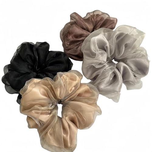 Haargummis, Satin-Haargummis, Seiden-Haargummis, Haarringe für Zöpfe, einfarbig, doppellagig, Haarband, Haarschmuck für Damen, 4 Stück Haargummis, Satin-Haargummis, Seiden-Haargummis, Haarringe für Zöpfe, einfarbig, doppellagig, Haarband, Haarschmuck für Damen, 4 Stück von xiAzyuSP