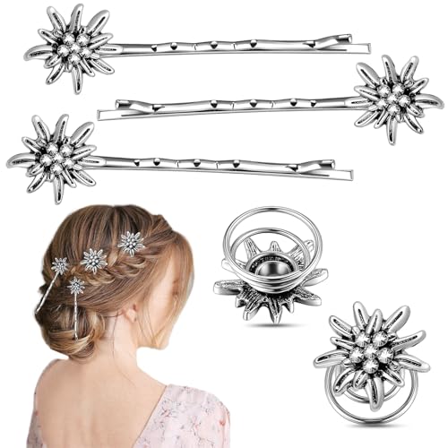 5 Stück Trachtenschmuck Damen,Dirndl Haarschmuck,Oktoberfest Haarschmuck,Trachten Schmuck für Damen,Tracht Edelweiss,Edelweiß Set für Haarreif,Kopfschmuck Zubehör Haarspange Elegante Haare Strass von xianshi