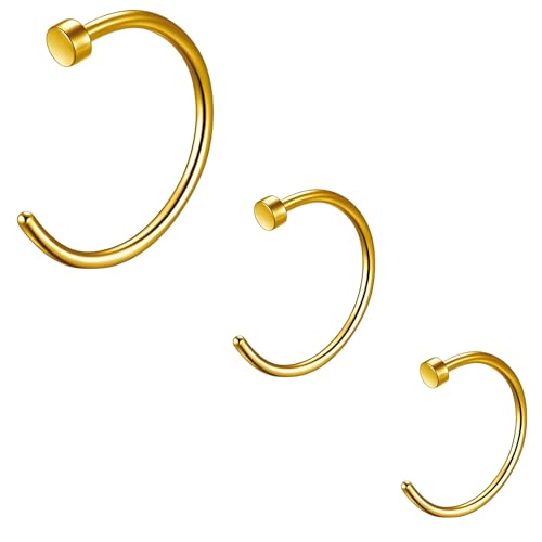 Nasenpiercing Gold 18G 20G 6MM/8MM/10MM Gold 3PCS Fake Nase piercing Schmuck Damen Chirurgenstahl Fake Nasenring Septum Ring Helix Piercings Nase Piercing Knorpel Dünn Klein Helix Hypoallergen von xianshi