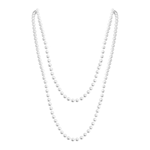 xianshi Perlenkette Damen,1920er Jahre Kostüm Accessoires Lange Perlenkette,Damen Weiß Elegante Faux Modische Kette für Party Vintage Festival Perlen Halskette Schmuck für Frauen und Mädchen von xianshi