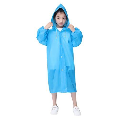 Regenponcho Kinder Regenmantel mit Kapuze, Unisex Eva Regenmäntel mit Kapuze und Knopf, Wasserdicht Wiederverwendbar Regenbekleidung Regencape Regenjacke Raincoat (Blau) von xianynow