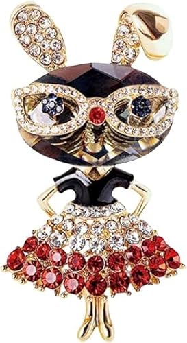 Brosche Pin für Frauen Mädchen Mode Strass Vintage Hasen Lapel Pin Kostüm Zubehör Party (rot) von Xiao