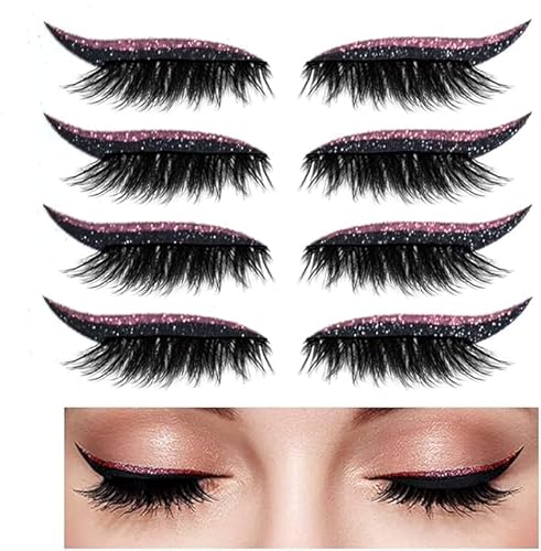 Eyeliner Aufkleber, Eyeliner Aufkleber mit Wimpern 4 Paare Wimpern Aufkleber Wiederverwendbare Augenlid und Wimpern Aufkleber Make-up (Rosa) von Xiao