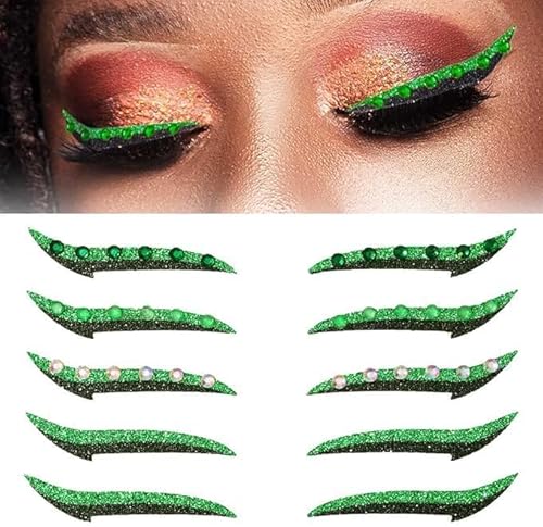 Glitter Eyeliner Aufkleber mit Strass Kleber Eye Line Strip wiederverwendbare Eyeshadow Aufkleber, Eyeliner Aufkleber (Grün, 10 Paare) von xiao