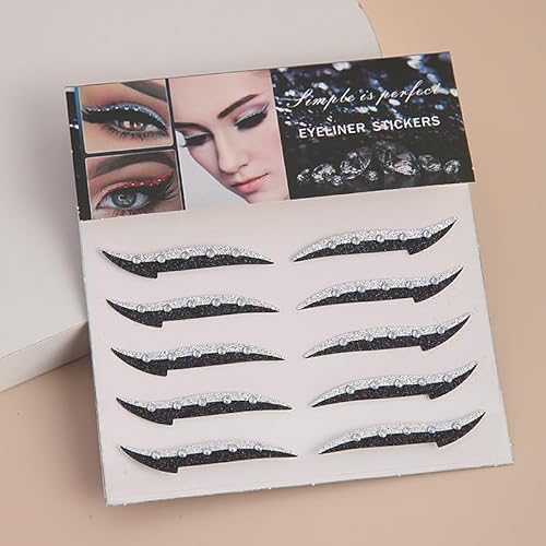 Glitter Eyeliner Aufkleber mit Strass Kleber Eye Line Strip wiederverwendbare Eyeshadow Aufkleber, Eyeliner Aufkleber (Silber, 5 Paare) von xiao