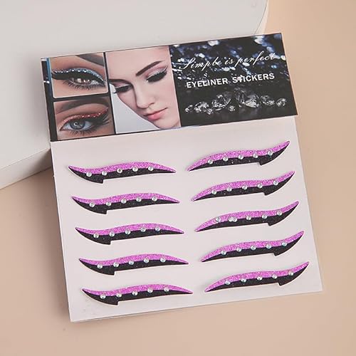 Glitter Eyeliner Aufkleber mit Strass Kleber Eye Line Strip wiederverwendbare Eyeshadow Aufkleber, Eyeliner Aufkleber (goldene, 10 Paare) von Xiao