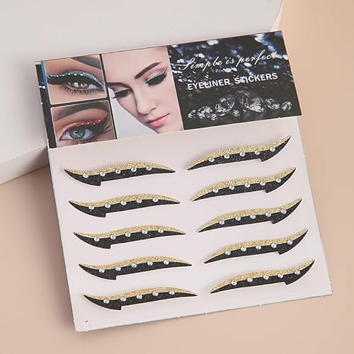 Glitter Eyeliner Aufkleber mit Strass Kleber Eye Line Strip wiederverwendbare Eyeshadow Aufkleber, Eyeliner Aufkleber (schwarz, 5 Paare) von xiao
