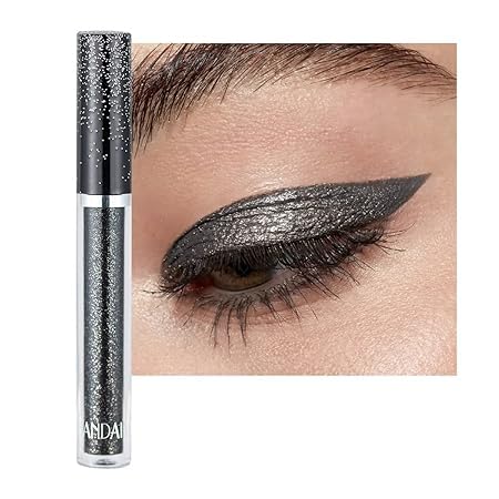 Glitter Eyeshadow, Liquid Glitter Eyeshadow Shining Eye Shadow Make-up Schimmer Lange Dauer Schnelltrocknen (schwarz) von Xiao