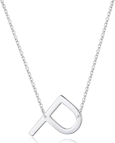 xiao Sterling Silber Seitenseiten anfängliche Halsketten für Frauen, zarte Buchstabe Halskette personalisierte winzige anfängliche Anhänger (P) von xiao