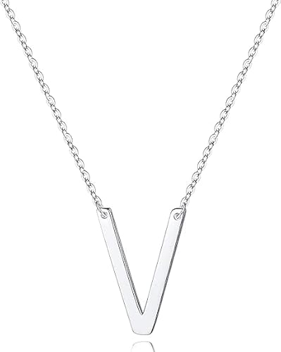 xiao Sterling Silber Seitenseiten anfängliche Halsketten für Frauen, zarte Buchstabe Halskette personalisierte winzige anfängliche Anhänger (V) von xiao