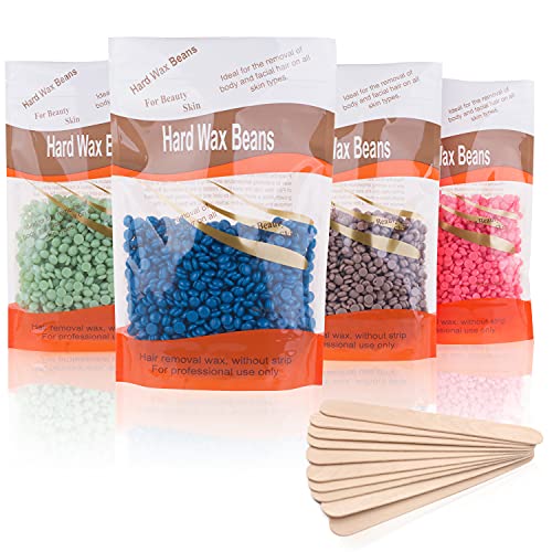 Harte Wachsbohnen Waxing Perlen, Wachs Haarentfernung 400g Wachsperlen & 10 Stück Applikator Sticks, Waxing Kit für Bikinizone Augenbrauen Brasilianisch, Schmerzlos zu Hause für Damen Herren (4x100g) von Milukon