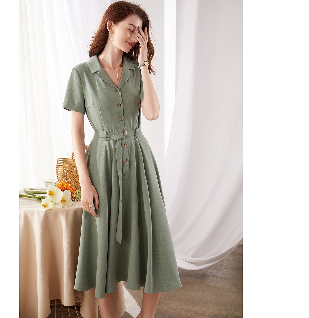 1950Er Jahre Swing-Shirt-Kleid, Damen Fit & Flare Midikleid, Handgefertigtes Kleid, Xiaolizi 3381 # von xiaolizi