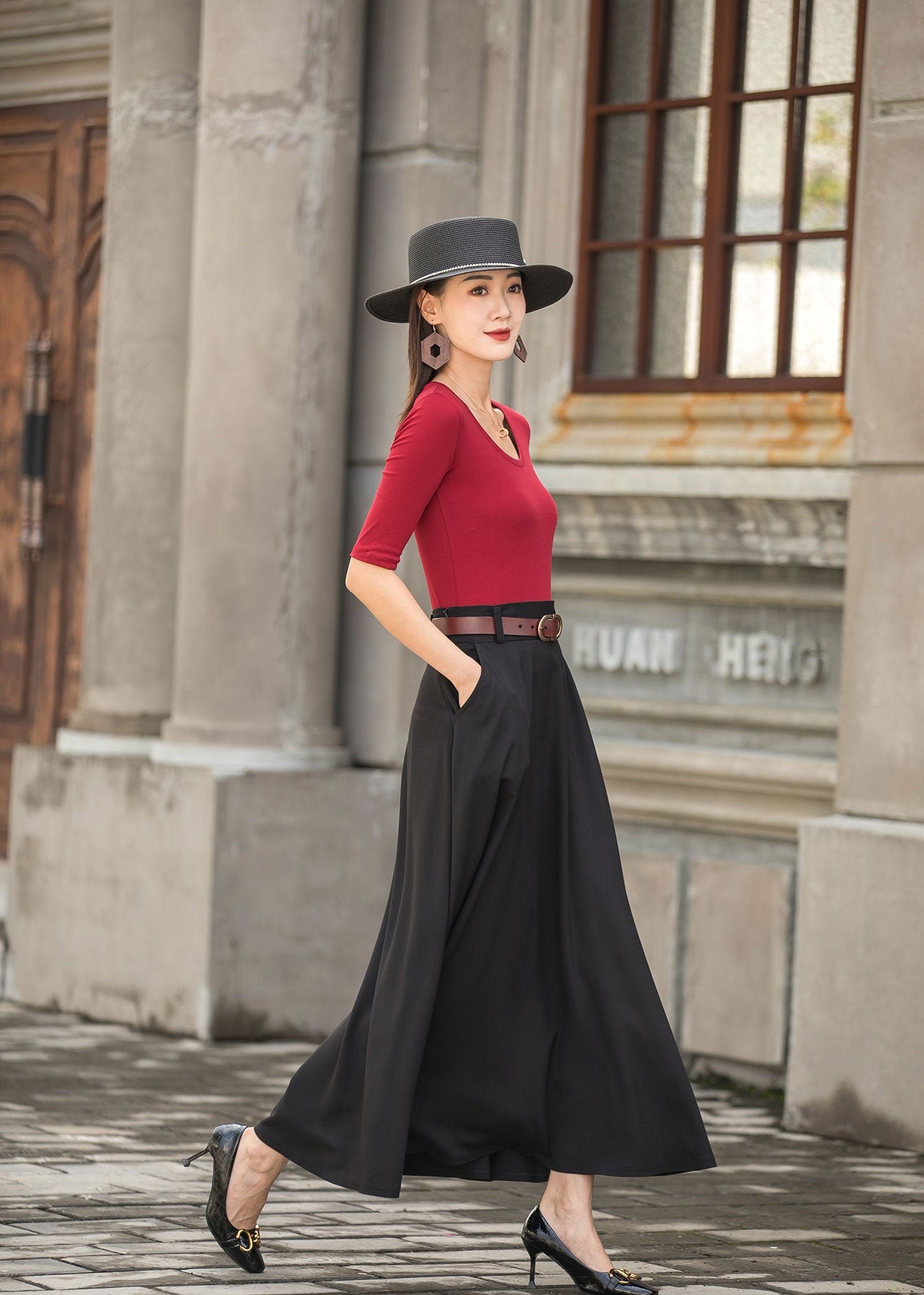 A Line Linen Maxi Rock in Schwarz, Langer Leinenrock, Leinenrock Mit Hoher Taille Für Frauen, Taschen, Frauenrock, Handgemachter 2779 # von xiaolizi