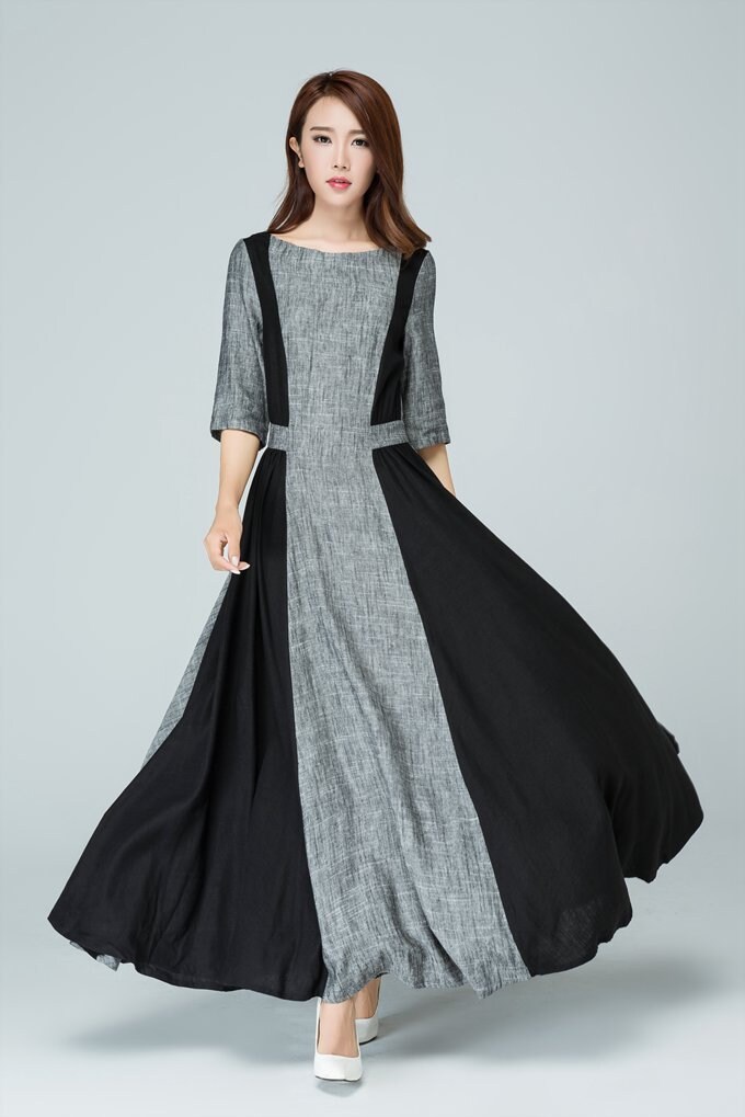 Langes Leinenkleid, Maxi-Ballkleid, Sommerkleid Aus Leinen, Damenkleid Graues Maxikleid, Langes Kleid 1579 # von xiaolizi