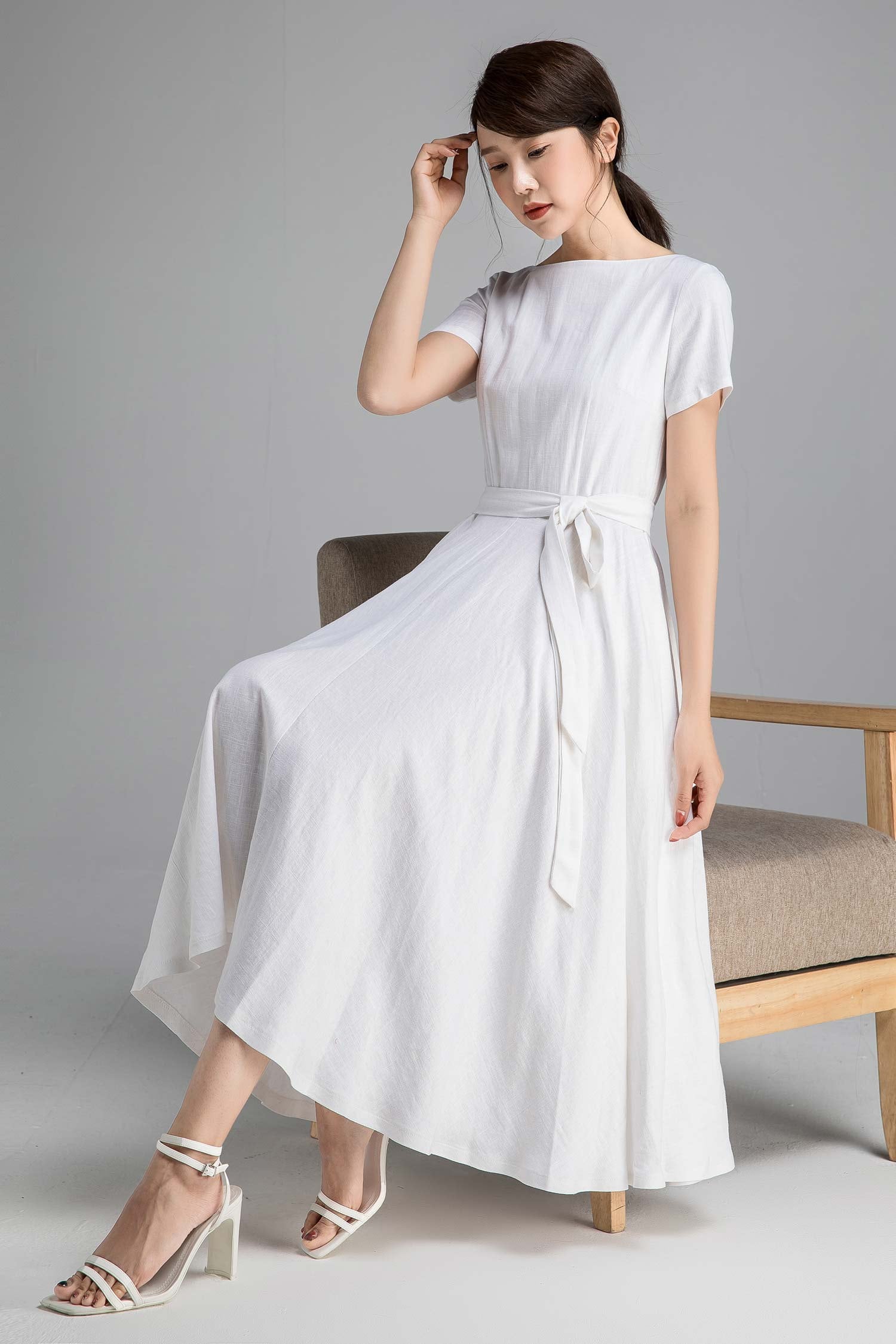 Schlichtes Brautkleid, Kurzes Weißes Kleid Frauen, Swing Kleid, Leinenkleid, Brautjungfernkleid 2350 # von xiaolizi