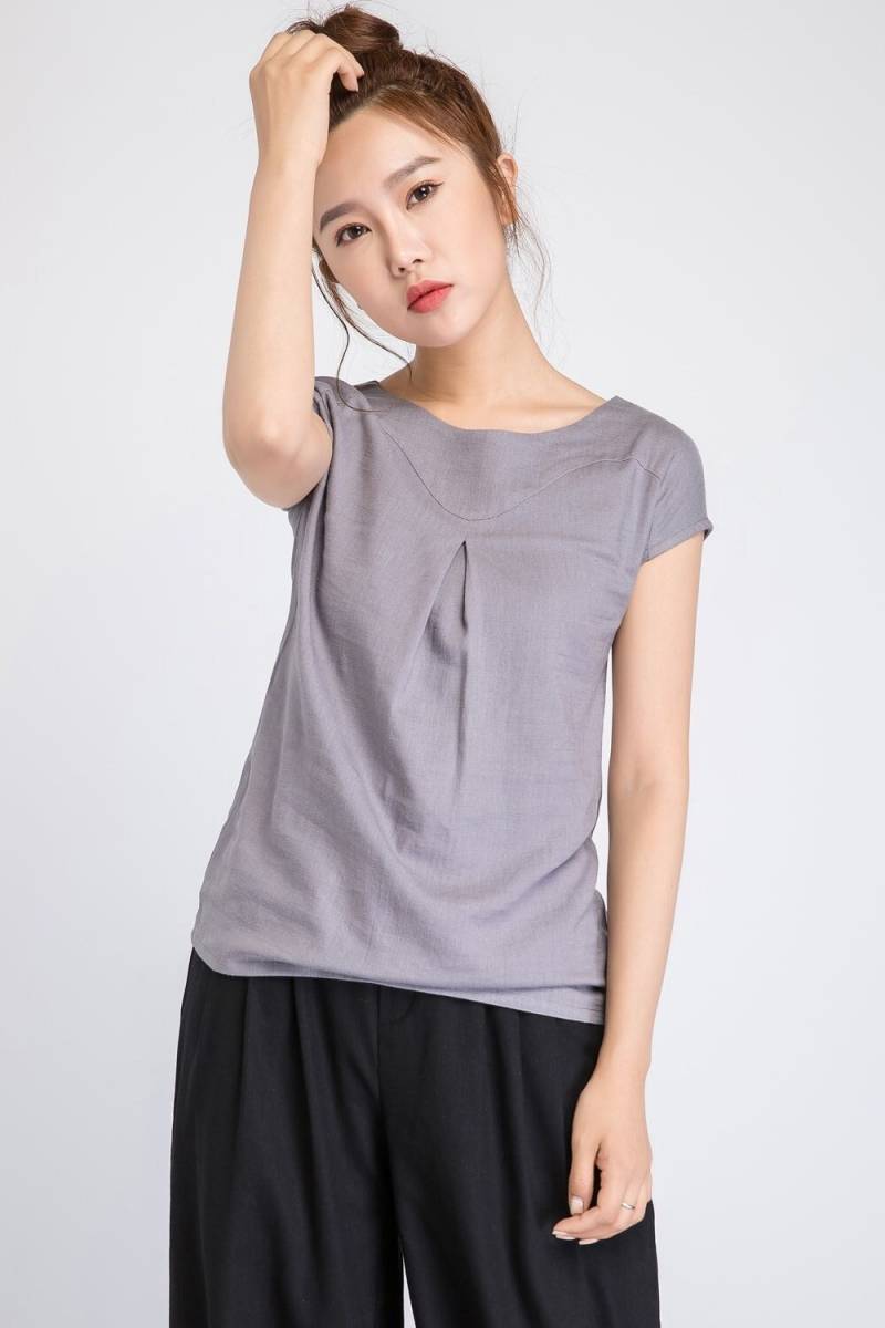 Leinenbluse, Sommergraue Leinenoberteile, Leinenbluse in Übergröße, Leinenoberteil, Xiaolizi 1920 # von xiaolizi