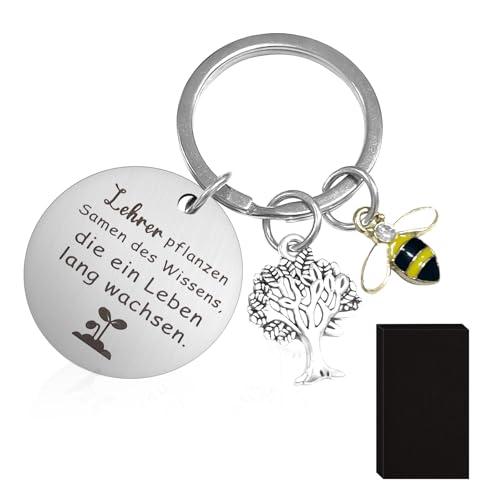 xiaoxiaozhijia Lehrer Geschenk Schlüsselanhänger,Dankbarkeit Schlüsselanhänger,Biene + Baum,Abschied Pädagoge Geschenk,Dankeschön Lehrerin (Silber-Biene) von xiaoxiaozhijia