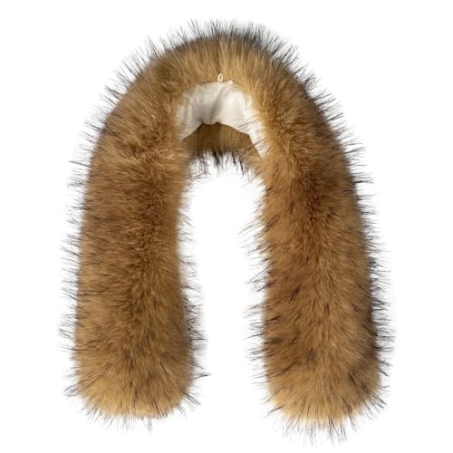 xiatty Kunstfellkragen Frauen Besatz für Kapuze Ersatz für Wintermantel Parka Jacken Unisex wie echtes Fell weich flauschig, Braun, 25.6"/65CM von xiatty