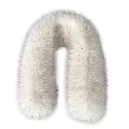 xiatty Kunstfellkragen Frauen Besatz für Kapuze Ersatz für Wintermantel Parka Jacken Unisex wie echtes Fell weich flauschig, Weiße Spitze, 29.5"/75CM von xiatty