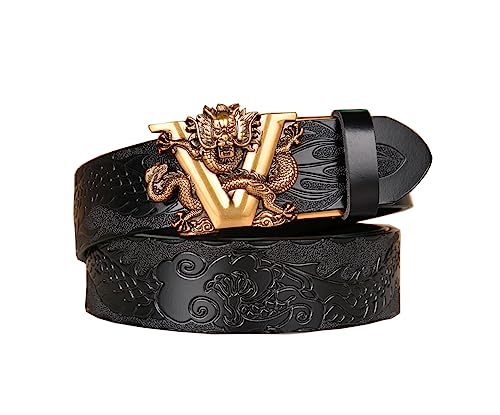 xichuangyuXCY Men's Ratchet Belt Classical Style Retro Dragon Ratchet Buckle Men's Leather Belt Carved Belt Casual Business Belt (Black Dragon Pattern Dragon 2) von xichuangyuXCY