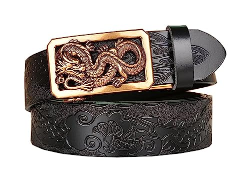 xichuangyuXCY Men's Ratchet Belt Classical Style Retro Dragon Ratchet Buckle Men's Leather Belt Carved Belt Casual Business Belt (Black Dragon Pattern Dragon 3) von xichuangyuXCY