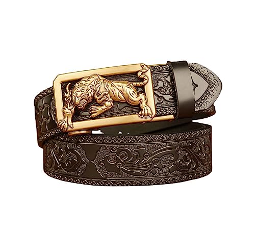 xichuangyuXCY Men's Ratchet Belt Classical Style Retro Dragon Ratchet Buckle Men's Leather Belt Carved Belt Casual Business Belt (Black Flower Pattern Tiger 1) von xichuangyuXCY