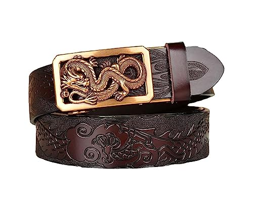 xichuangyuXCY Men's Ratchet Belt Classical Style Retro Dragon Ratchet Buckle Men's Leather Belt Carved Belt Casual Business Belt (Brown Dragon Pattern Dragon 3) von xichuangyuXCY