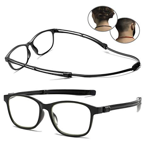 Lesebrille, Blaulichtblockierung, Lesebrille, Teleskop-Umhängeband, rechteckige Lesebrille für Frauen und Männer, Lesebrille, leicht, tragbar, blendfrei, HD (Schwarz, 2,5X) von xiclass