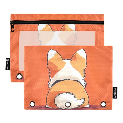 xigua Niedliches Corgi Federmäppchen für Standard-3-Ringbücher mit transparentem Fenster, 2 Stück mit Reißverschluss für Büro von xigua