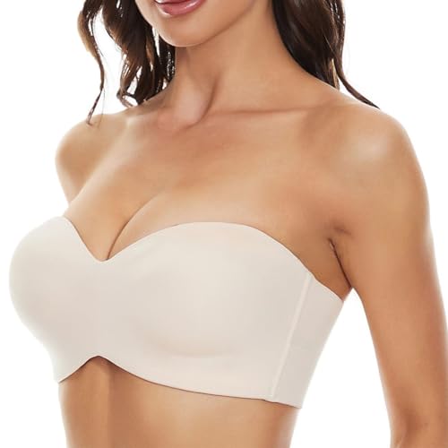 xinrishe Unsichtbarer Trägerloser BH In Übergröße Bügel Unterstützung Push-Up Bralette Abnehmbarer Schultergurt Röhrenoberteil Für Damen (Color : Skin, Size : F_34/75) von xinrishe