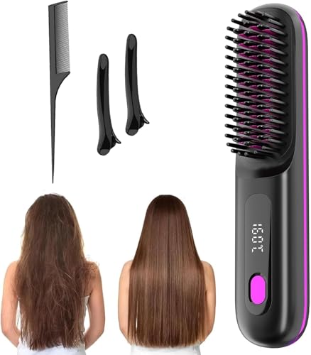 Schnurlose Haarglätter Bürste, Verbesserte Tragbare Mini Haarglätter Bürste für Reisen, USB-Aufladbarer Beheizter Haarglätter Kamm für Frauen, Anti Verbrühungs Bartglätter für Männer Schnurlose Haarglätter Bürste, Verbesserte Tragbare Mini Haarglätter Bürste für Reisen, USB-Aufladbarer Beheizter Haarglätter Kamm für Frauen, Anti Verbrühungs Bartglätter für Männer von xinrongda