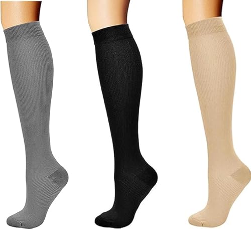 xinshibao 3 Paar Kompressionsstrümpfe Kompressionssocken Compression Socks Strümpfe Kompression Laufsocken Thrombosestrümpfe für Damen Herren für Reisen langes Stehen Flüge Stützstrümpfe von xinshibao