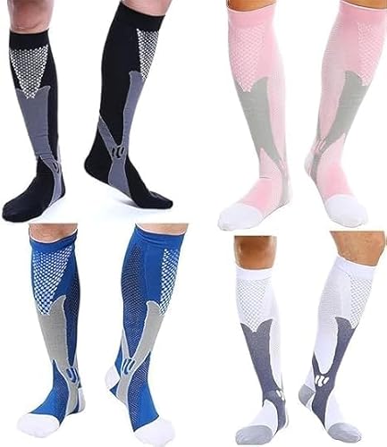 xinshibao 4 Paar Kompressions-Thrombose-Stütz-Strümpfe Damen und Herren Compression Socks für Sport Flug Laufen Reisen Verbesserung der Durchblutung von xinshibao