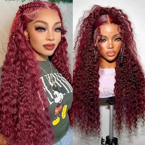 xinshow 99J Burgunderrote Tiefwelle, Lace-Front, Echthaar-Perücken für schwarze Frauen, lockiges menschliches Haar, ohne Klebstoff, 13 x 5 Hd Spitzenfront, tiefe Welle, Remy-Pel xinshow 99J Burgunderrote Tiefwelle, Lace-Front, Echthaar-Perücken für schwarze Frauen, lockiges menschliches Haar, ohne Klebstoff, 13 x 5 Hd Spitzenfront, tiefe Welle, Remy-Pel von xinshow