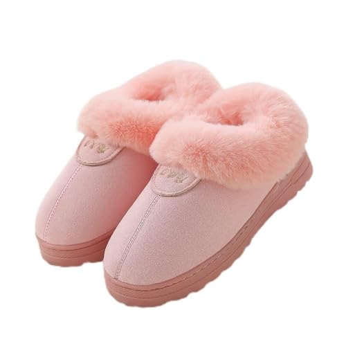 xinyuan Winter Baumwoll Hausschuhe Pelz Wildleder Home Warm Plüsch Indoor Bodenschuhe for Paare Liebhaber Männer Frauen Hausschuhe Nette Flauschige Hausschuhe (Color : Pink, Shoe Size : 45-46) von XinYuan